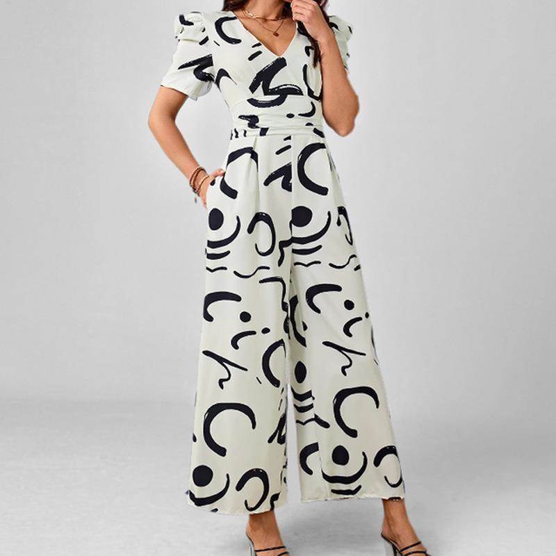 Summer women's V-neck waist jumpsuit夏女个性V领收腰连体裤