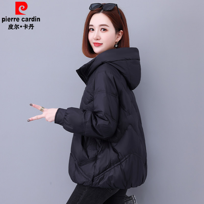 皮尔卡丹轻薄白鸭绒羽绒服女2024冬季新款中老年棉衣棉袄连帽外套