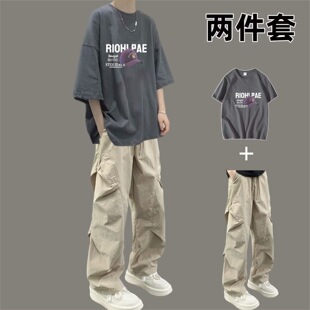 夏季男套装男生潮流酷帅男装青少年男孩帅气时髦潮牌一整套夏装