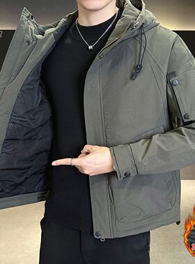 花花公子男士秋冬季连帽加厚夹克