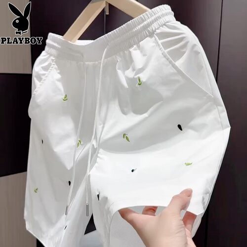 花花公子冰丝短裤男夏季潮流刺绣
