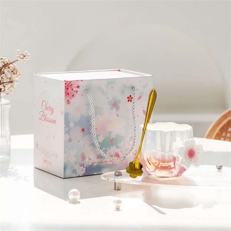 高颜值樱花马克杯生日礼物礼盒装陶瓷杯子情侣家用咖啡茶水杯带勺