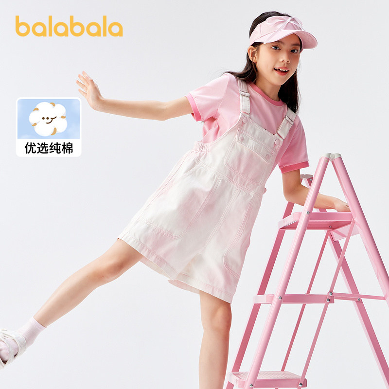巴拉巴拉女童裤子儿童牛仔裤夏款中大童时尚短裤甜美纯棉背带裤潮图片