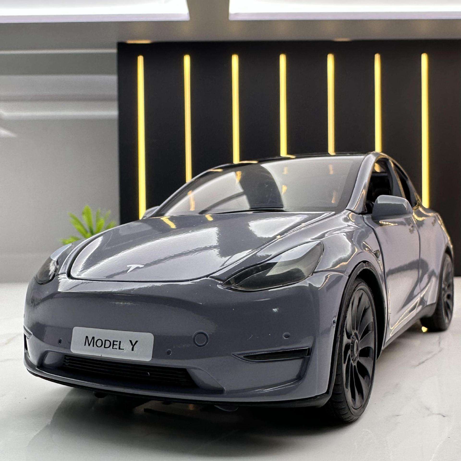 新款XLG合金1:24特斯啦MODELY车模玩具毛豆Y汽车声光模型摆件收藏