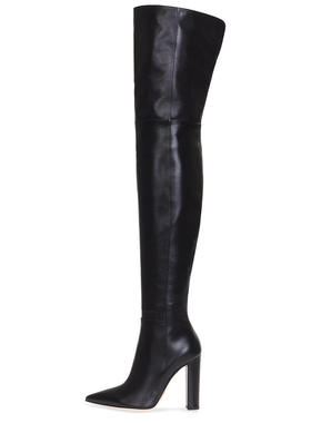 欧美粗跟时装靴尖头侧拉链高筒女靴大码外贸block heels boot