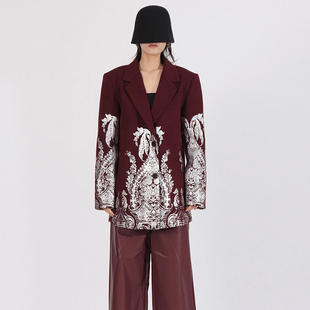 重工烫金印花设计廓形西装 时尚 女潮 欧美复古外套2025秋季 新款