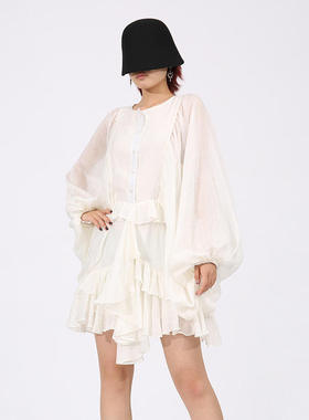 新款亚马逊爆款短裙2025宽松百搭荷叶边修身显瘦连衣裙女圆领