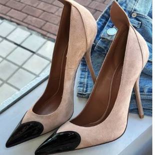 大碼 女式 heels 外貿女鞋 淺口尖頭愛心拼接細跟婚鞋 時裝 單鞋