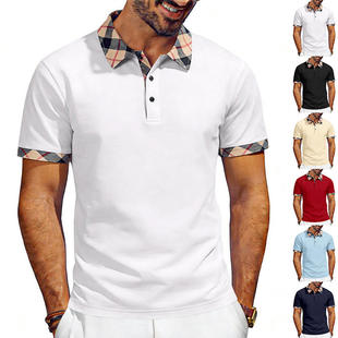 跨境夏季 扣子衫 美式 重磅速干撞色简约休闲商务短袖 男 宽松男士 新款