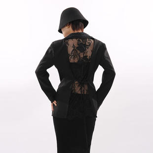 女 性感辣妹复古风收腰显瘦高级感拼接蕾丝露背西装 新款 2025年秋季