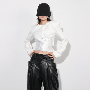 西装 百搭短款 潮短外套纯色 小众蝴蝶结交叉系带高级感长袖 2025秋季