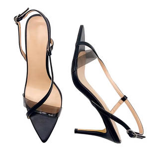 现货性感尖头露趾8.8cm高跟凉鞋黑色Strappy High Heels Sandals