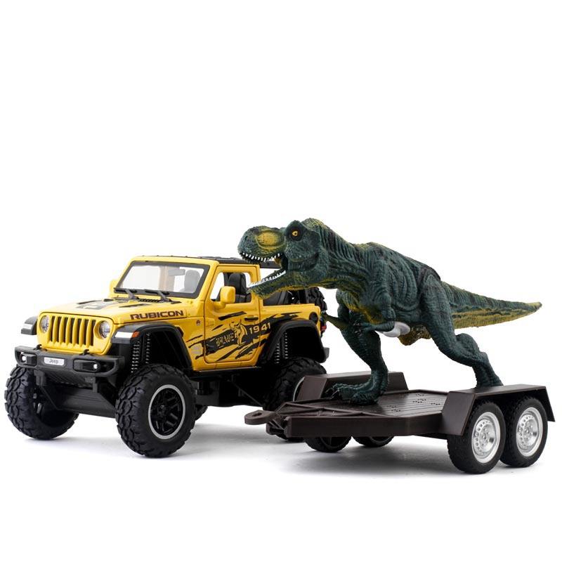 「盒装」建元1:20恐龙运输车转向大轮敞篷越野车仿真合金声光模型