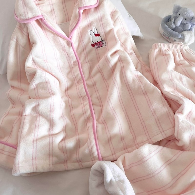 侘町睡衣女2025新款卡通浅粉米菲兔冬季法兰绒保暖休闲套装家居服