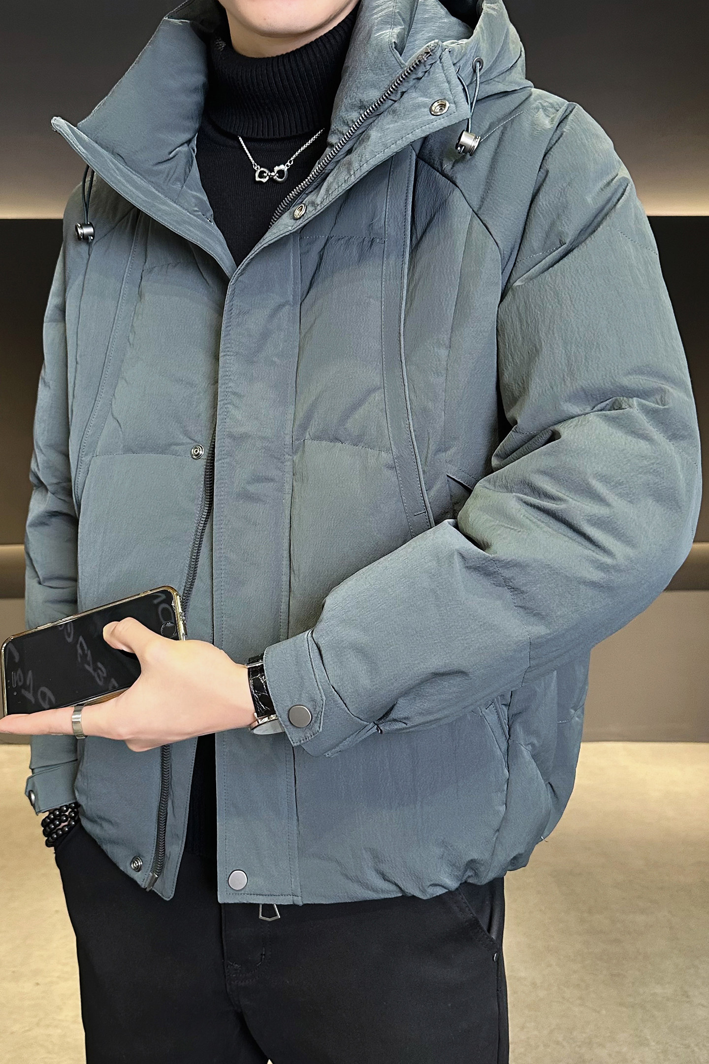 鹅绒标90绒冬季连帽羽绒服男外套B320-5586-P365有成衣报告,男装羽绒服,电商B320