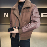 皮毛一体外滩男装2025新款休闲时尚加绒皮衣夹克男B320-3533-P225，男装夹克，电商B320