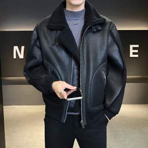 皮毛一体外滩男装2025新款休闲时尚加绒皮衣夹克男B320-3511-P225，男装夹克，电商B320