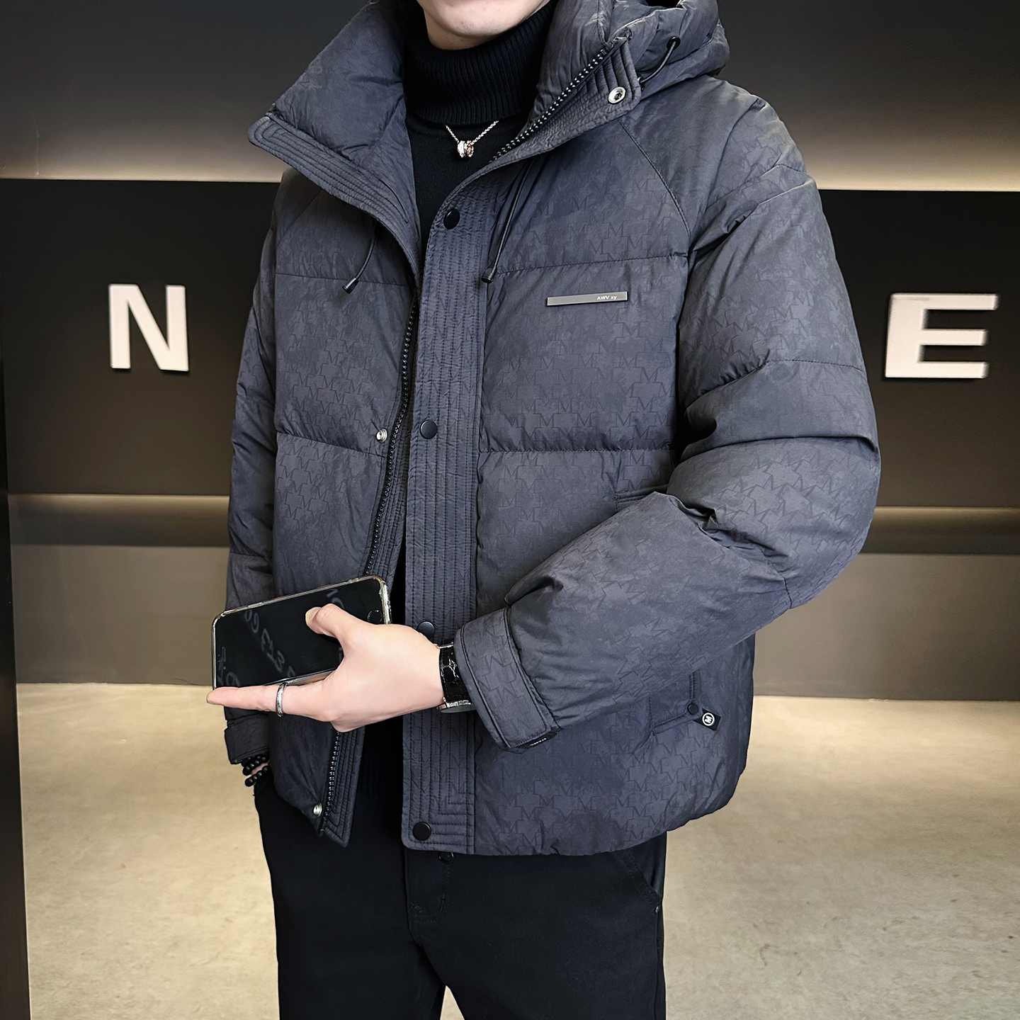 标50绒连帽羽绒服男士2025新款加厚保暖外套男装B320-6601-P235，男装羽绒服，电商B320