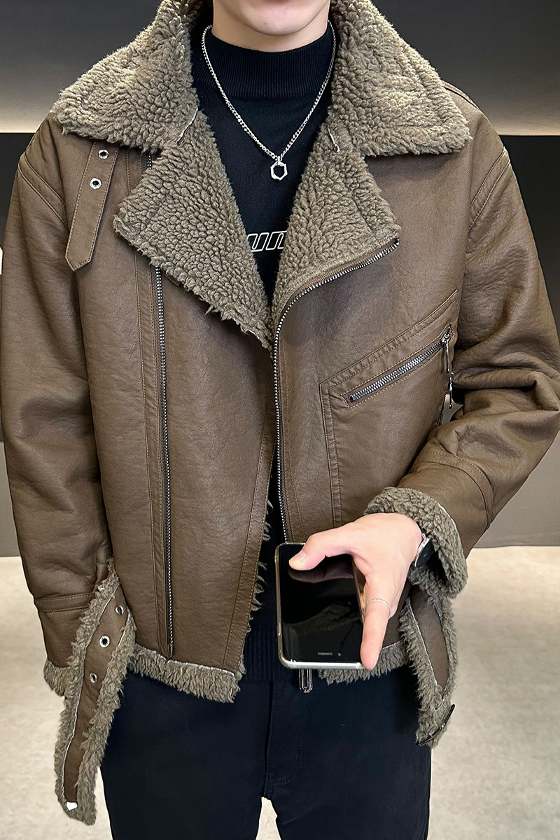 店主风皮毛一体男装休闲时尚羊羔毛外套男B320-PY238-P220,女装短外套,电商B320