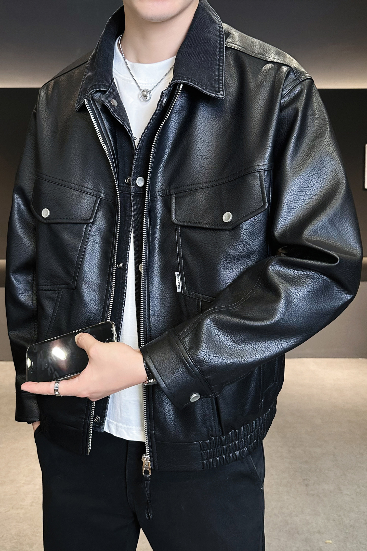 店主风夹克男装休闲百搭2025新款皮衣男士外套B320-2590-165,男装皮衣,电商B320