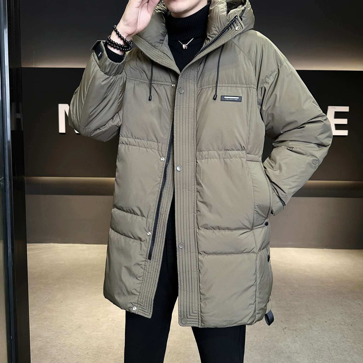 标50绒中长款连帽羽绒服男士2025新款保暖外套男B320-6623-P295,男装羽绒服,电商B320