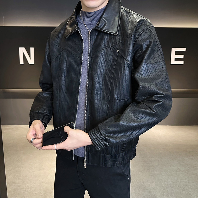 店主风休闲皮衣男士2025年新款皮夹克男装外套B320-2507-P140,男装皮衣,电商B320