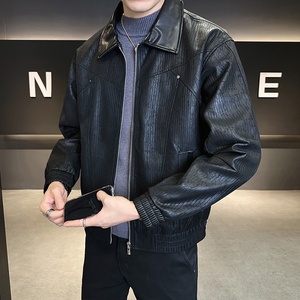 店主风休闲皮衣男士2025年新款皮夹克男装外套B320-2507-P140图片