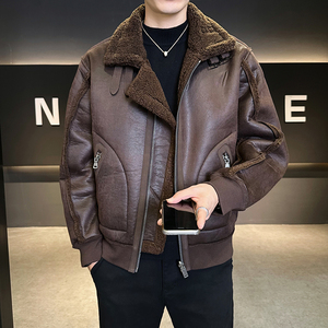 皮毛一体外滩男装2025新款休闲时尚加绒皮衣夹克男B320-3511-P225图片