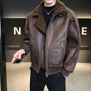 皮毛一体外滩男装2025新款休闲时尚加绒皮衣夹克男B320-3511-P225图片