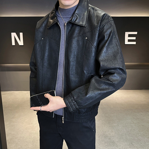 店主风休闲皮衣男士2025年新款皮夹克男装外套B320-2507-P140图片