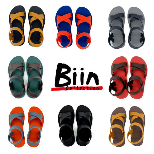 Biincollection男士泰国进口橡胶透气耐磨防臭户外速干交叉凉鞋