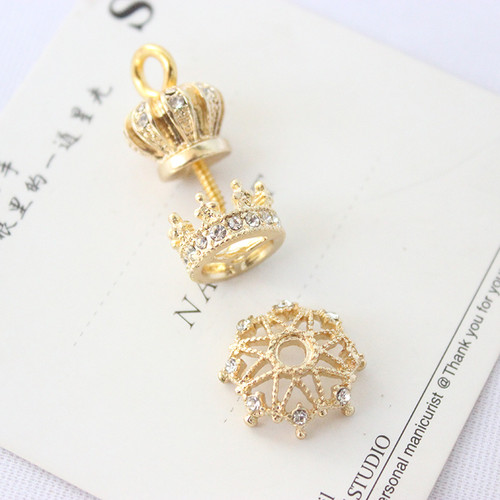 文玩玉米花托镂空底托合金皇冠10-12-13镀金银组合锆石手工饰品配