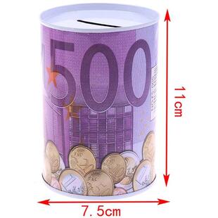 Tinplate Cylinder Piggy Bank Euro Dollar Picture Box Househo