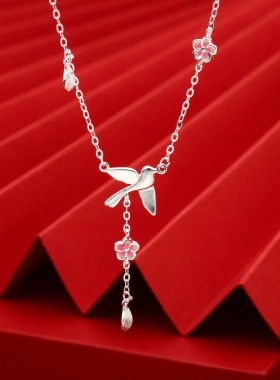 7590号足银990珐琅喜上眉梢项链国风项链520情人节礼物气质小众