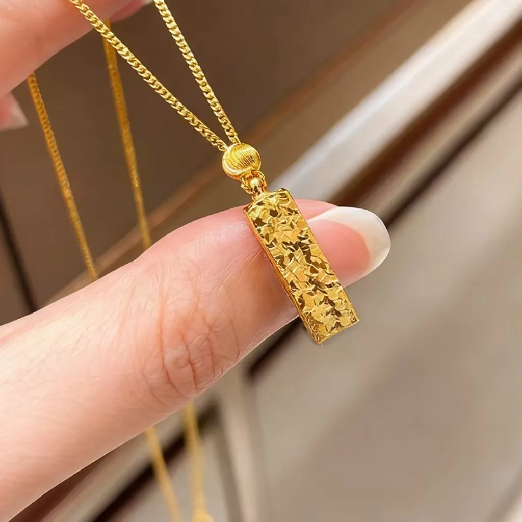 8825号足银999.9碎冰冰四方来财项链金色银色轻奢气质爆款