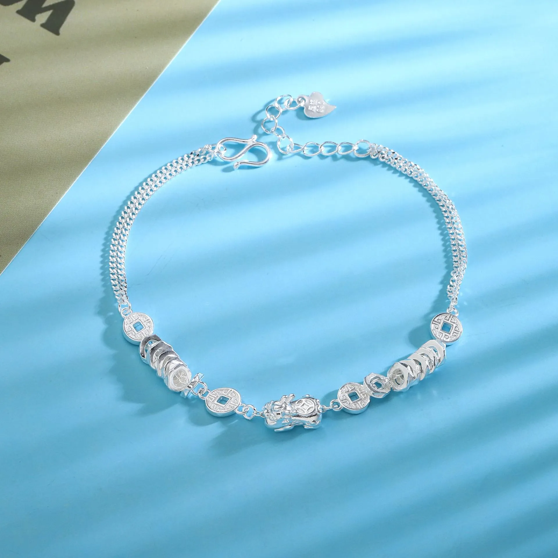 8648号足银999.9盘缠金钱貔貅手链轻奢小众精致招财手串直播爆款