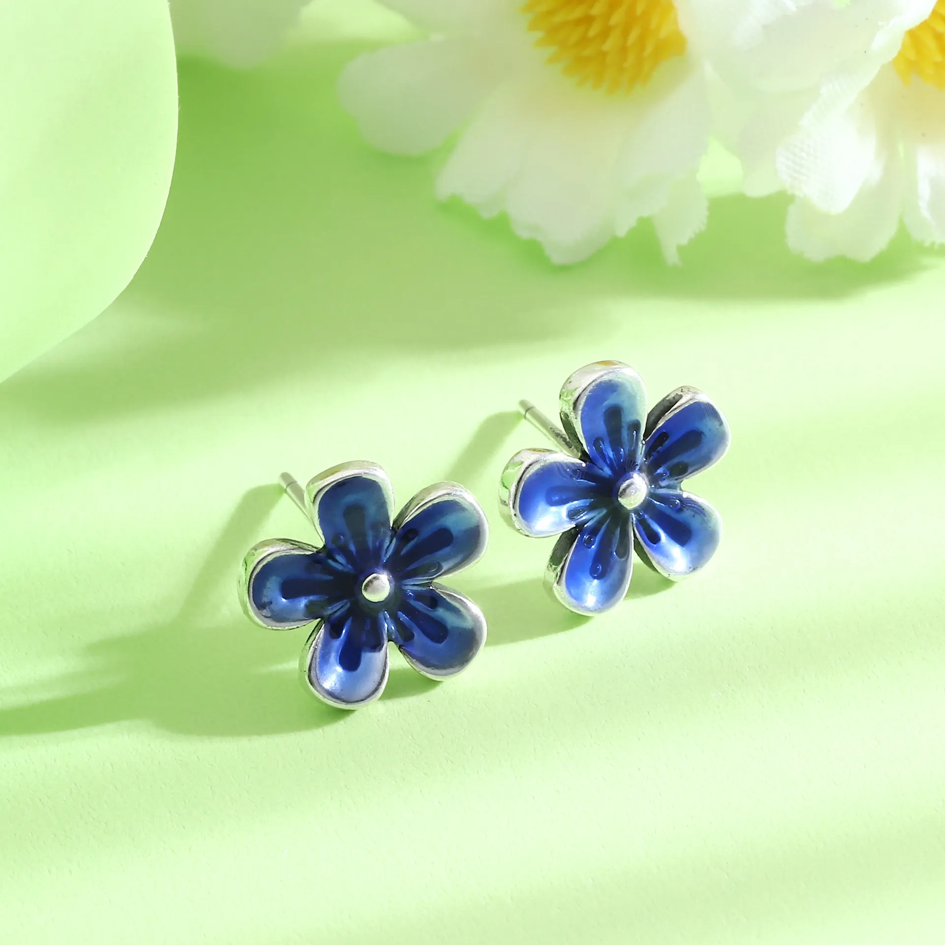 8665号 足银990珐琅彩复古桃花手链耳钉时尚国风爆款直播爆款