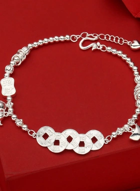 7913号足银990盘缠五帝钱葫芦元宝手链新中式轻奢原创直播爆款