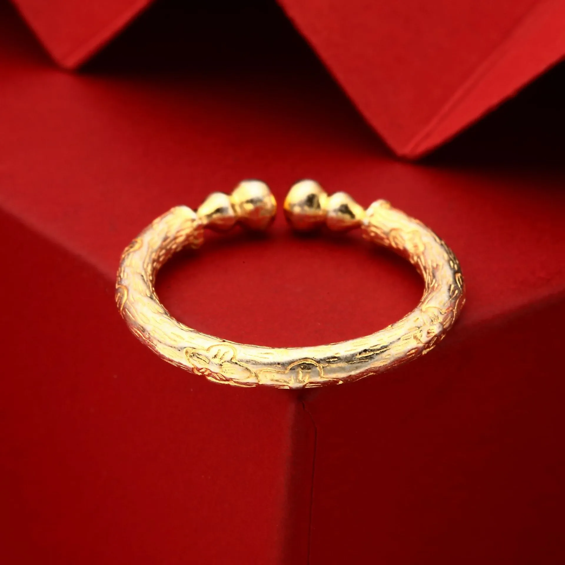 7437足银999.9描金大吉葫芦戒指新中式福禄纯银指环直播爆款