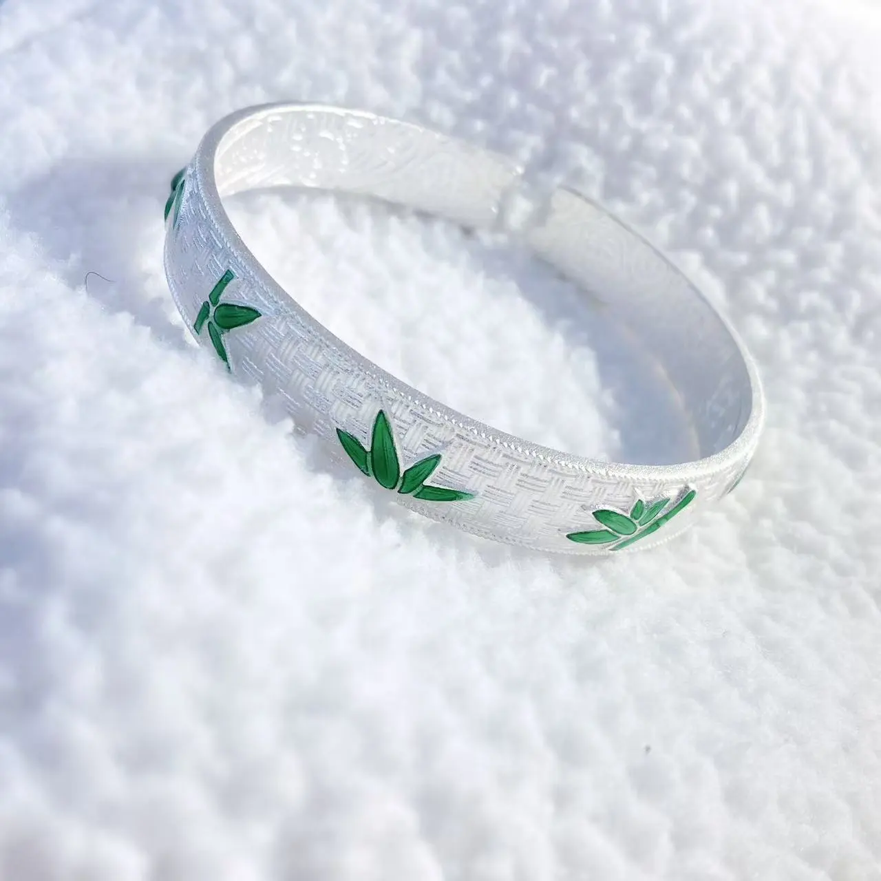 6790号 足银999.9珐琅竹青手镯小众设计新中式情人节礼物送女友