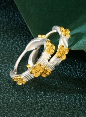 8102号 足银990分色金桂花耳环时尚描金纯银简约耳环耳饰