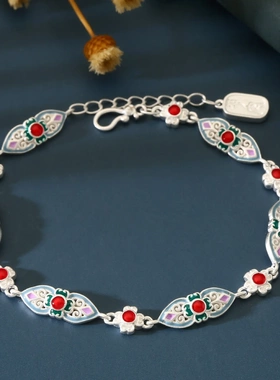 8227号足银990古法珐琅彩四叶草如意手链国风爆款直播爆款