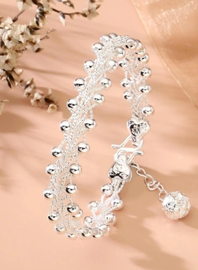 8548号足银990编织双线串珠麻花手镯个性开口百搭手镯直播爆款