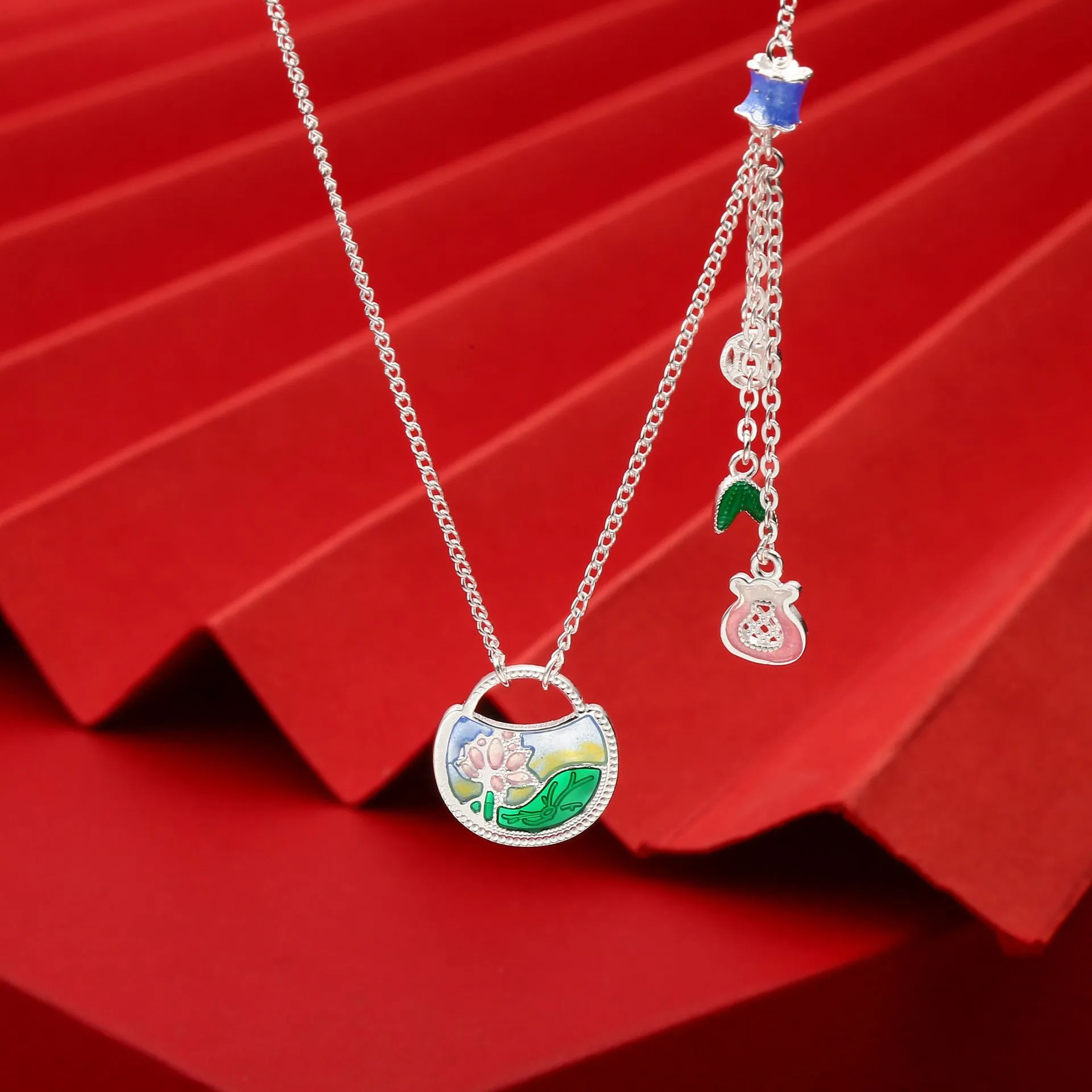 7602号足银999.9荷花荷叶项链高级感气质工厂直销