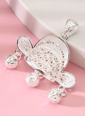 8203号足银999镂空花丝状元帽吊坠小孩送礼品状元帽宝宝银饰银锁