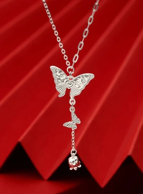 7844号足银999.9碎冰冰大小蝴蝶铃兰花流苏项链情人节工厂直销