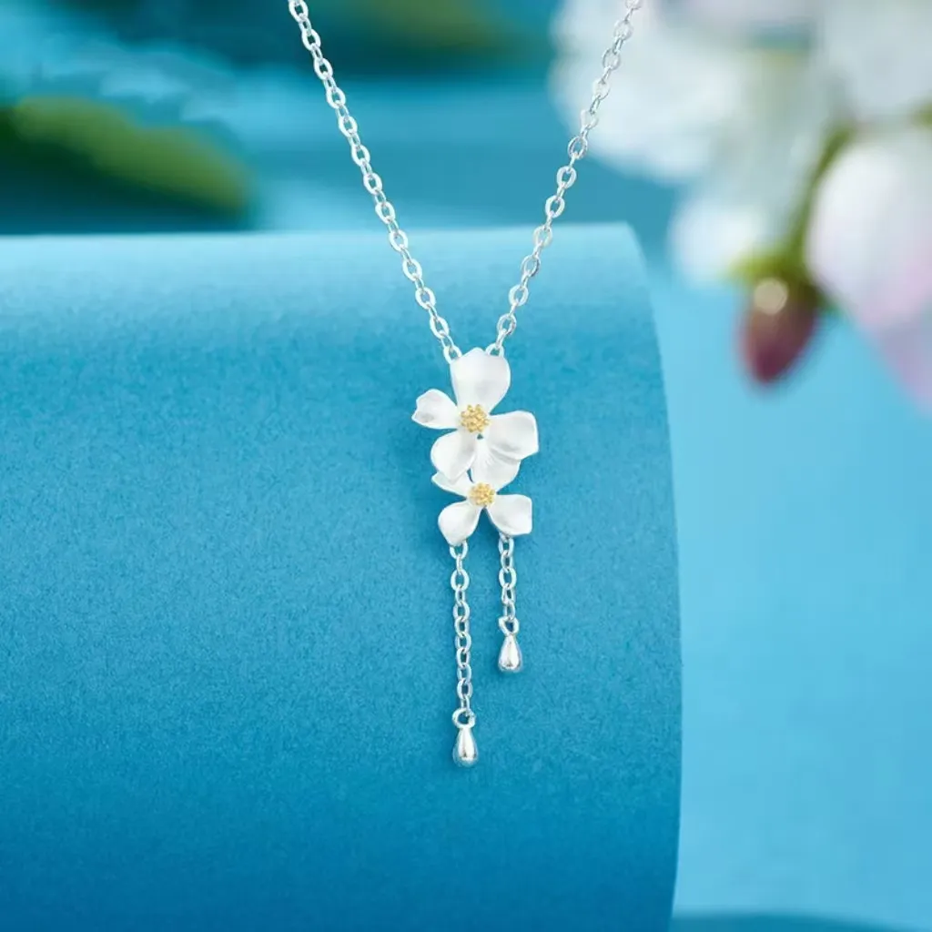 6620号足银990分色金栀子花项链时尚百搭简约小清新项链心动配饰