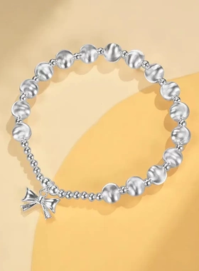 6301银饰s925纯银镭射珠猫眼珠吊蝴蝶结手串手链弹力绳直播爆款