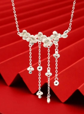 7724号足银990轻奢梅花四条流苏锁骨链精致气质银项链直播爆款