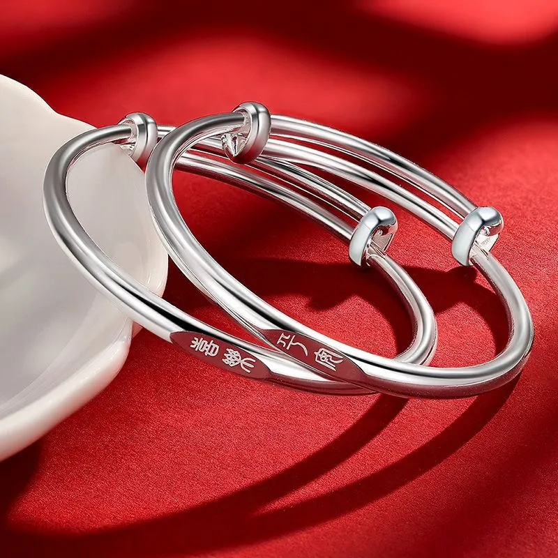 7182号足银999.9推拉光面平安喜乐宝宝上手镯传承平安喜乐镯子